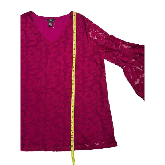 NWT Alfani Blouse Plus 3x Magenta Lace Bell Sleeves V Neck Stretch - Picture 9 of 15